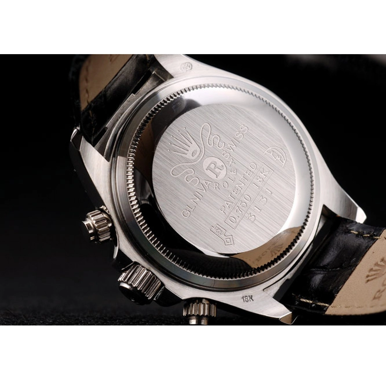 Aaa replica watch Dial Daytona Black Stainless Rolex Lady Strap Tachymeter Steel Case Black Leather 0730